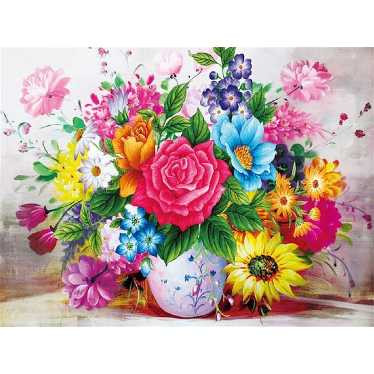 Blumen Bunt Vase – Runde Steine – DIAPOP© | 30x40cm Painting 35 – Farben Diamond