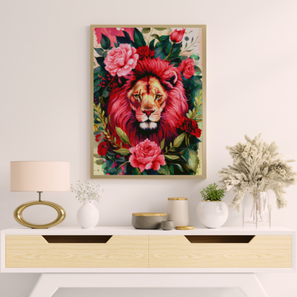 Rosa Löwe in Rosen - Eckige AB Steine - 40x60cm - 50 Farben – Bild 6